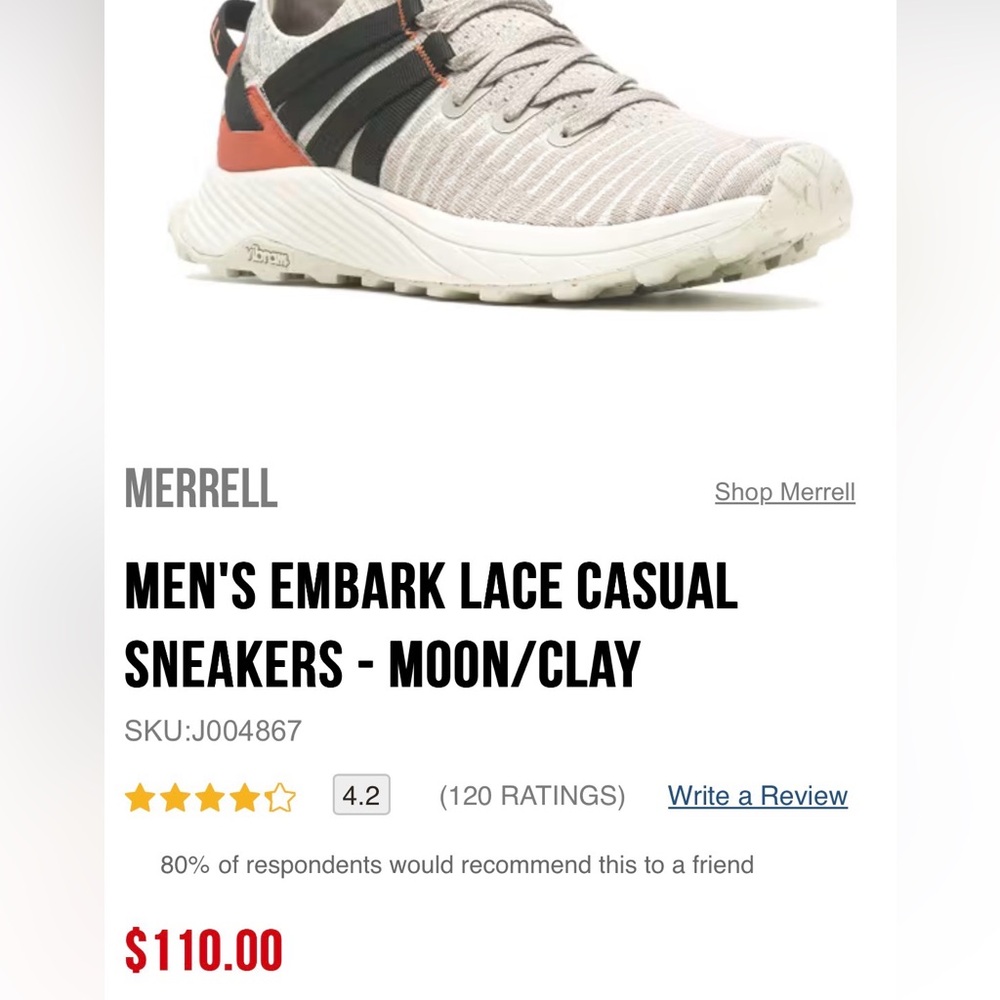 (Size 9) Worn Once - Merrell Men's Embark Lace Casual Sneakers in Moon and Clay